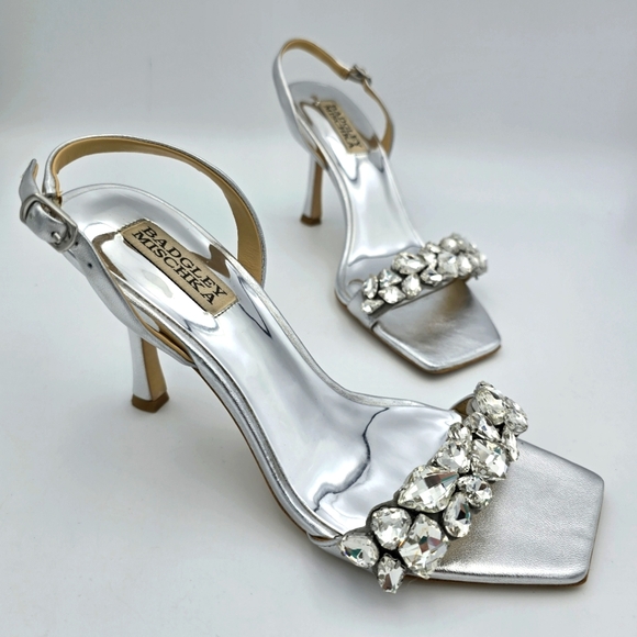 Badgley Mischka Shoes - Badgley Mischka Leanna Gemstone Vamp Heeled Sandals, Silver, Women's Size 7